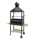 BARBACOA CHIMENEA CON RUEDA, ELEVADOR, PARRILLA CINCADA Y BANDEJAS DE MADERA 73X40X206