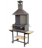 BARBACOA CHIMENEA CON RUEDAS, ELEVADOR, PARRILLA INOX Y BANDEJAS DE MADERA 72X40X217
