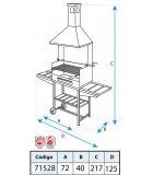 BARBACOA CHIMENEA CON RUEDAS, ELEVADOR, PARRILLA INOX Y BANDEJAS DE MADERA 72X40X217