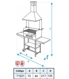 BARBACOA CHIMENEA CON RUEDA, ELEVADOR, PARRILLA INOX, Y BANDEJAS METÁLICAS 72X40X217